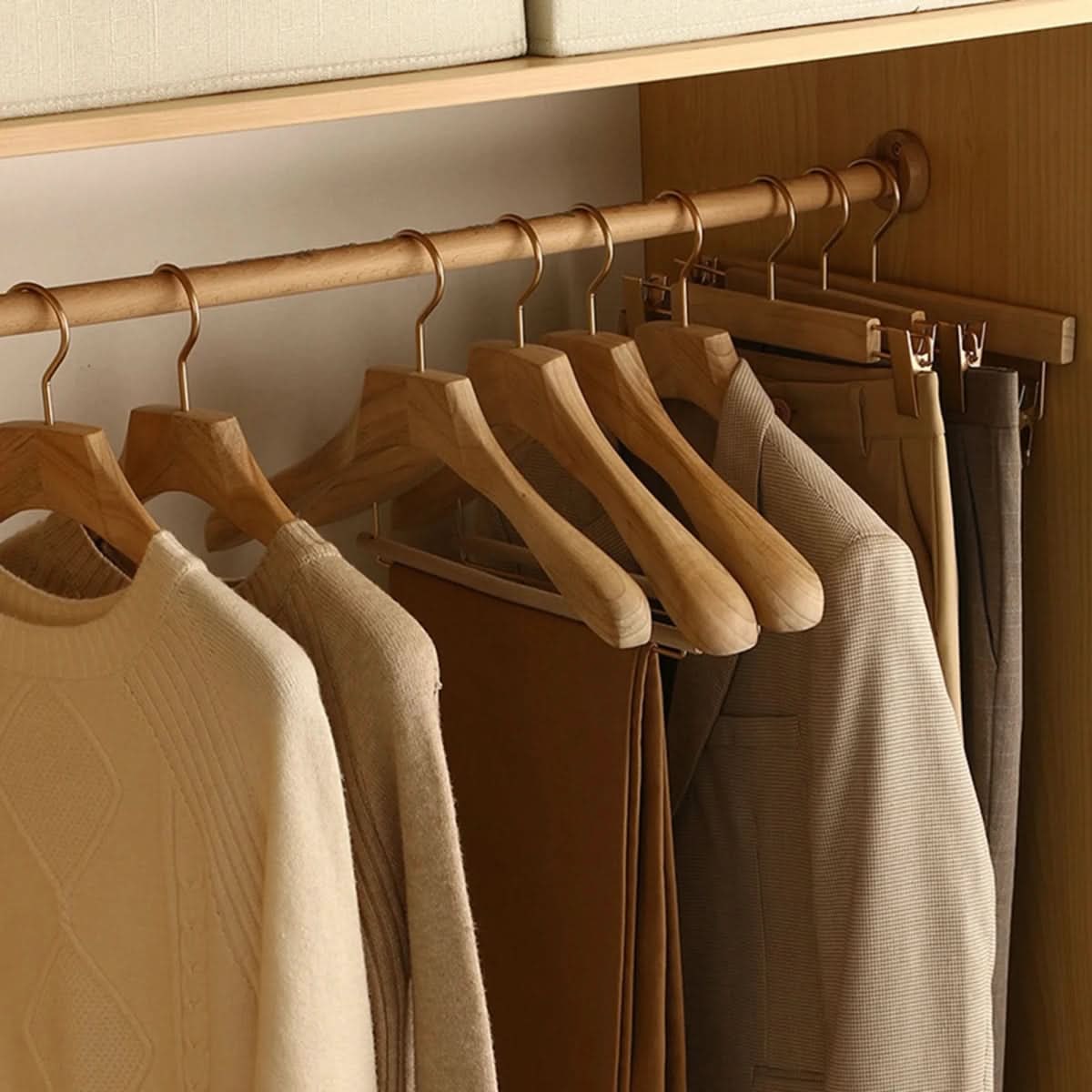Wooden Clothes Hangers with Shoulders and Bar for Closet Organization - Image 3