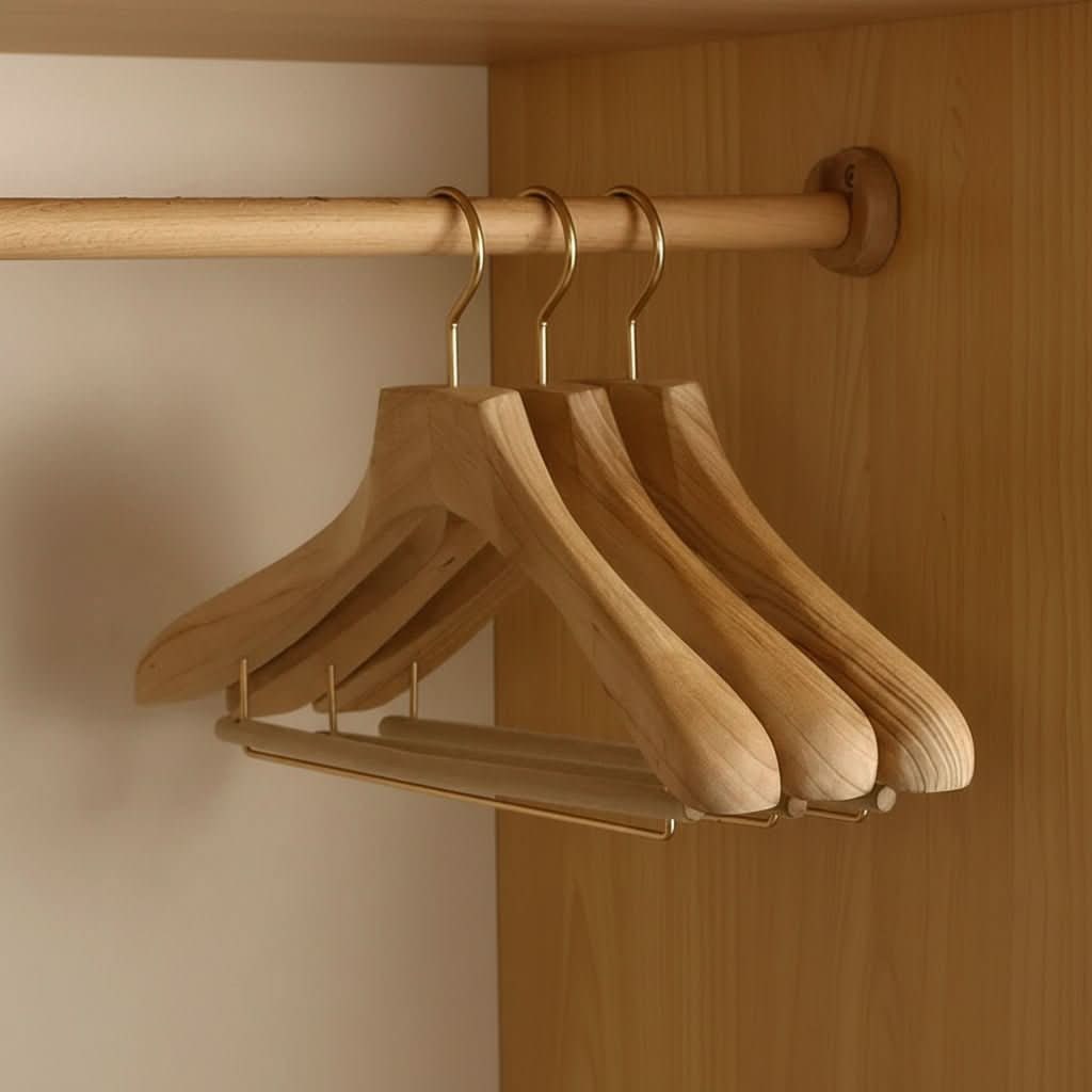 Wooden Clothes Hangers with Shoulders and Bar for Closet Organization - Image 8