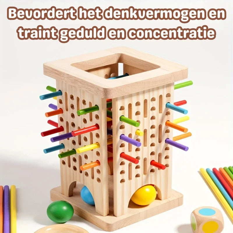 Wooden Tower Game with Colorful Sticks and Painted Balls - Image 3