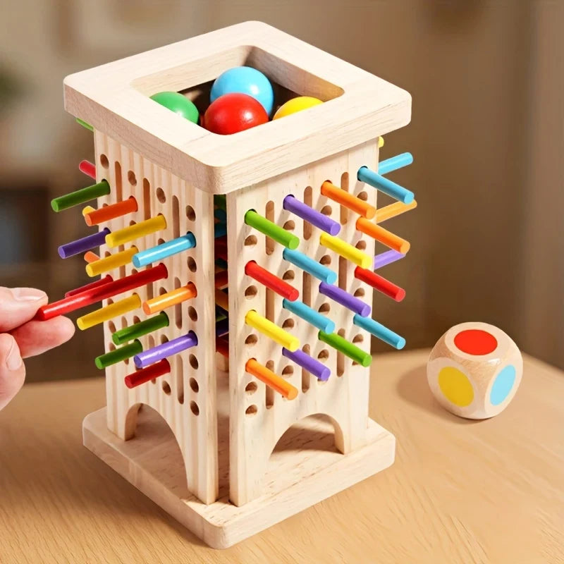 Wooden Tower Game with Colorful Sticks and Painted Balls - Image 7
