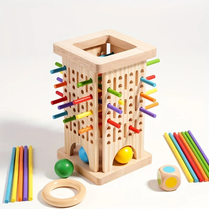Wooden Tower Game with Colorful Sticks and Painted Balls - Image 9