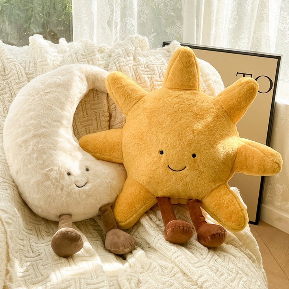 Yellow Plush Throw Pillow Decorative Celestial Embroidered Legs Soft Stuffed - Image 3