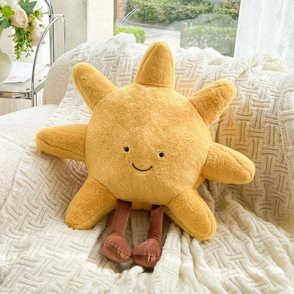 Yellow Plush Throw Pillow Decorative Celestial Embroidered Legs Soft Stuffed - Image 8